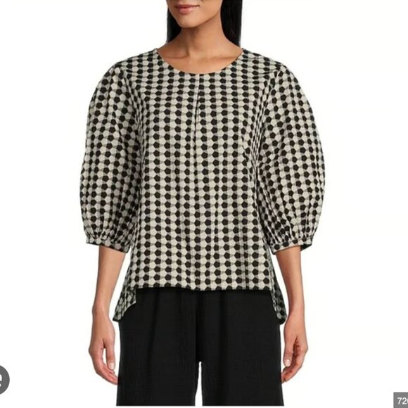 bryn Walker Tops - Bryn Walker Lucinda Poplin Checkered Black Beige Gray Geometric Top NWOT
